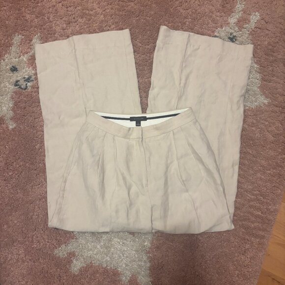 Ann Taylor Sz 4 Beige Sand Linen Blend High Rise Wide Leg Relaxed Beach Pants - Picture 2 of 9